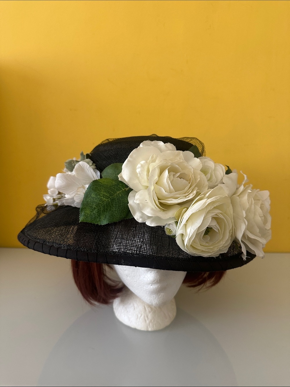 Laplein Vintage-style Black Sinamay Floral Wide-Brim Women's Hat Wedding Derby - Picture 4 of 16